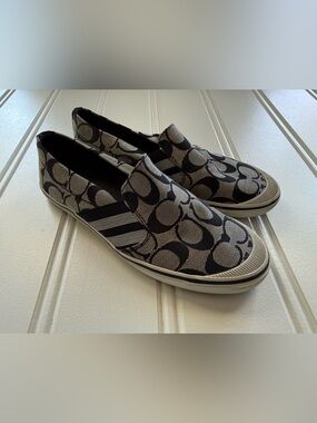 Coach Beale Black Signature Monogram Canvas Slip-On Sneakers Women's 7B 2082